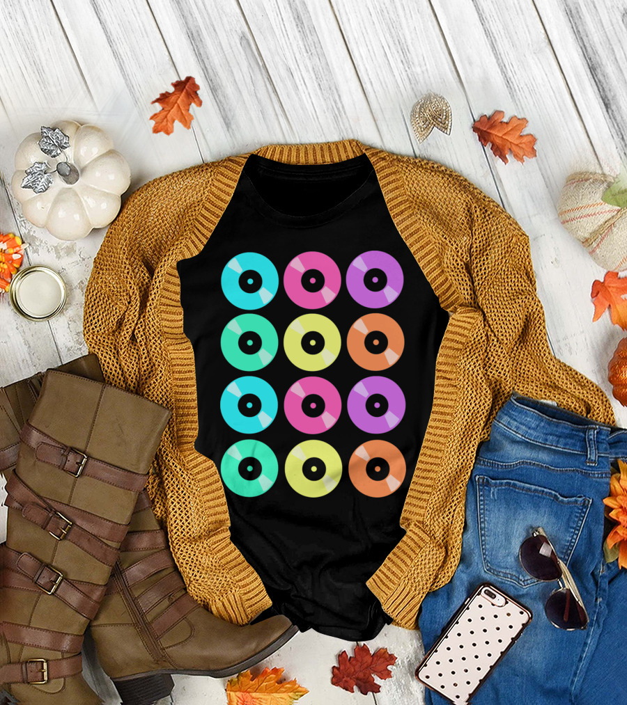 Vinyl Records Pop Art Color Grid Repeating T-Shirt