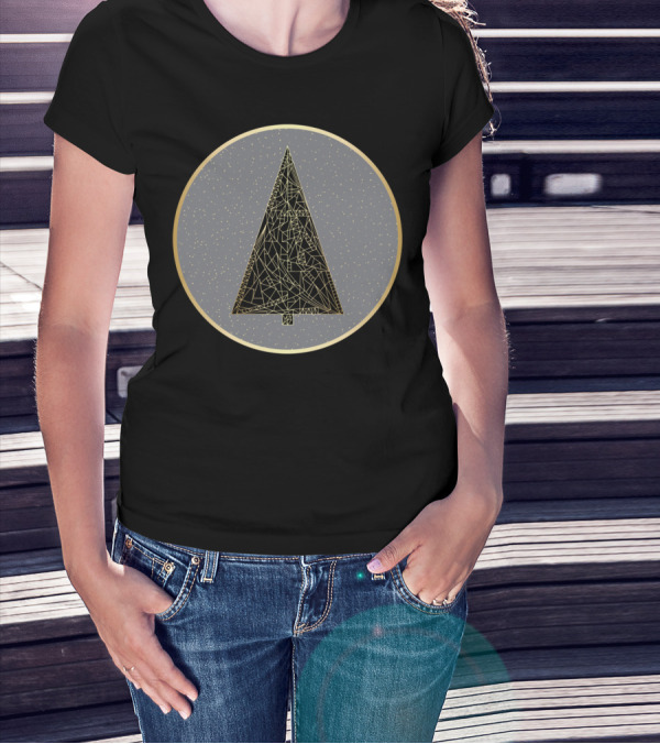 New Year Xmas Tree Geometric Pattern Gold Circle T-Shirt