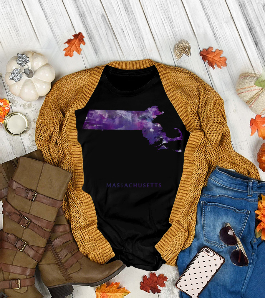 Massachusetts Purple Watercolor State Map T-Shirt