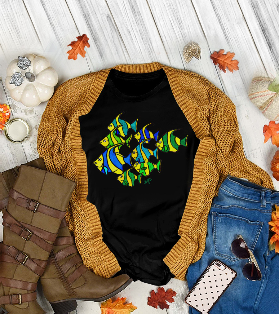 Colorful Striped Fish School Assembly T-Shirt