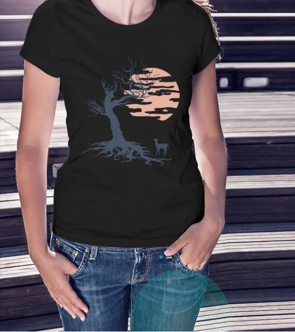 Family Tree Moonlit Deer Scene T-Shirt