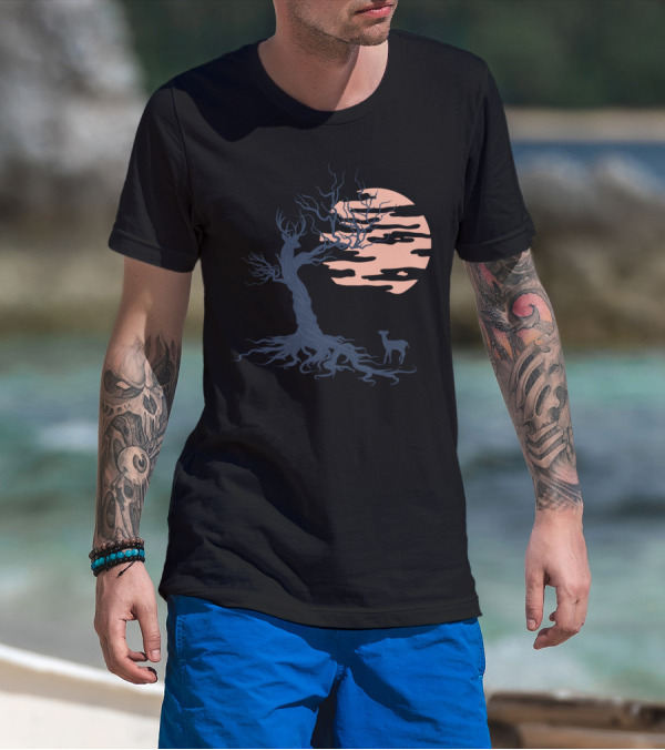 Family Tree Moonlit Deer Scene T-Shirt
