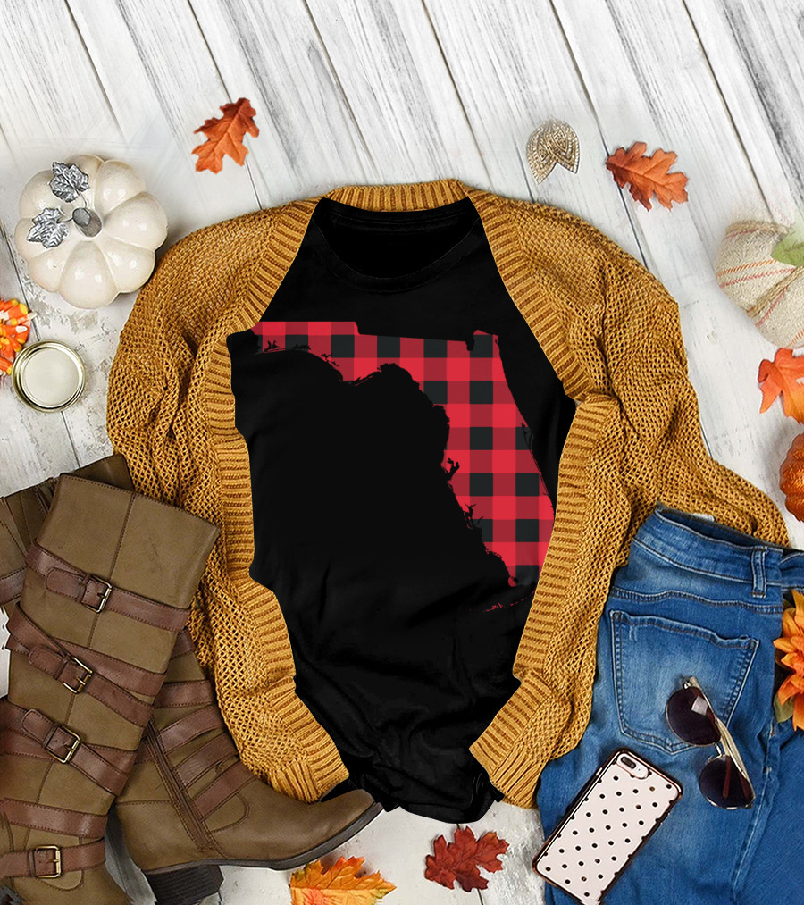 Red And Black Checkered State of Florida T-Shirt