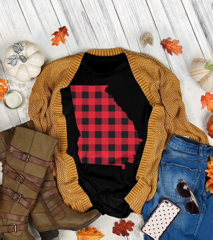 Red and Black Checkered State of Georgia T-Shirt
