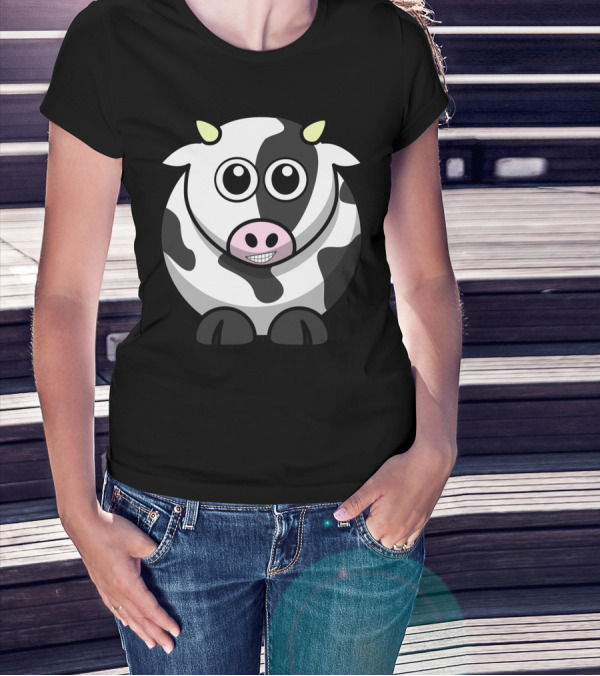 MooSmilez Cow Happy Black And White Cartoon T-Shirt