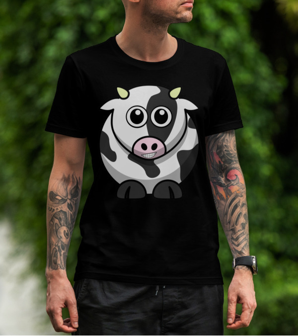MooSmilez Cow Happy Black And White Cartoon T-Shirt