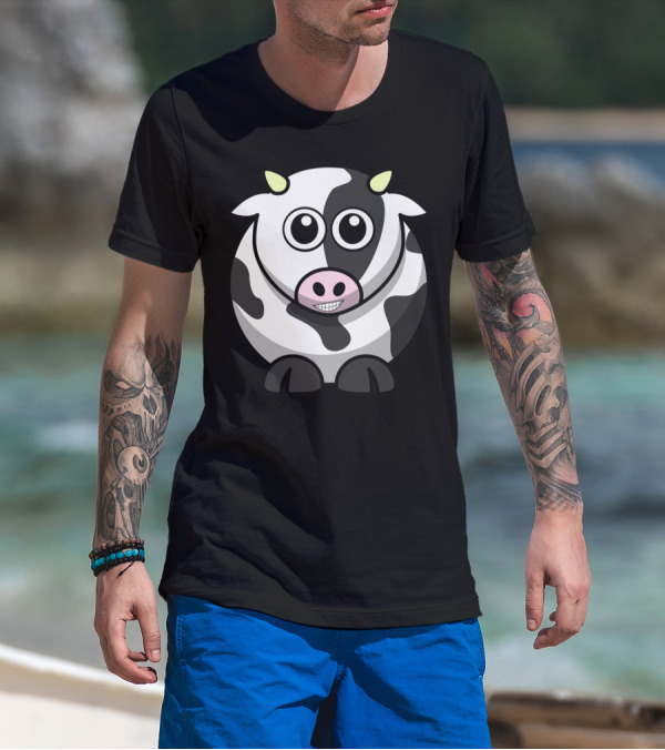 MooSmilez Cow Happy Black And White Cartoon T-Shirt