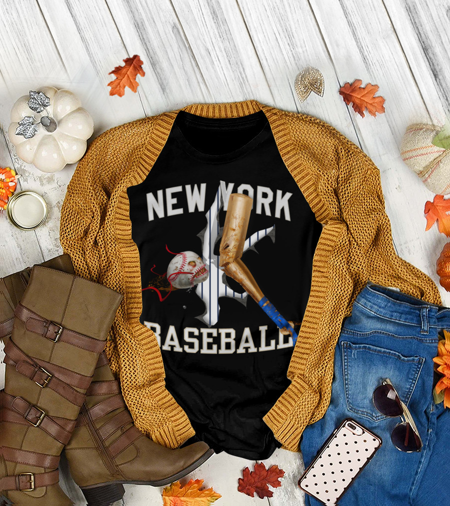 New York Baseball Cracked Emblem Golden Bat Alternate Colorway T-Shirt