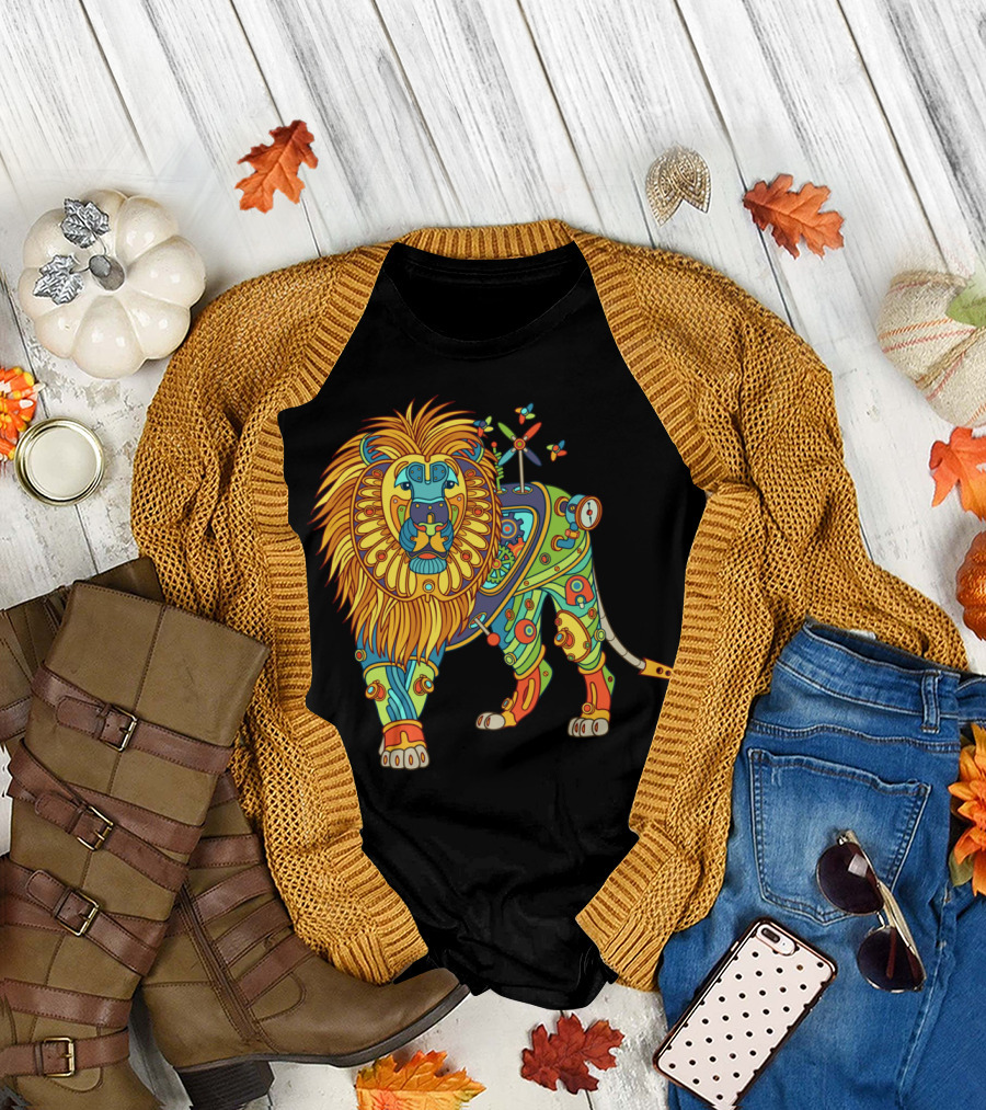 Lion Cool Adults Psychedelic Mech Steampunk T-Shirt