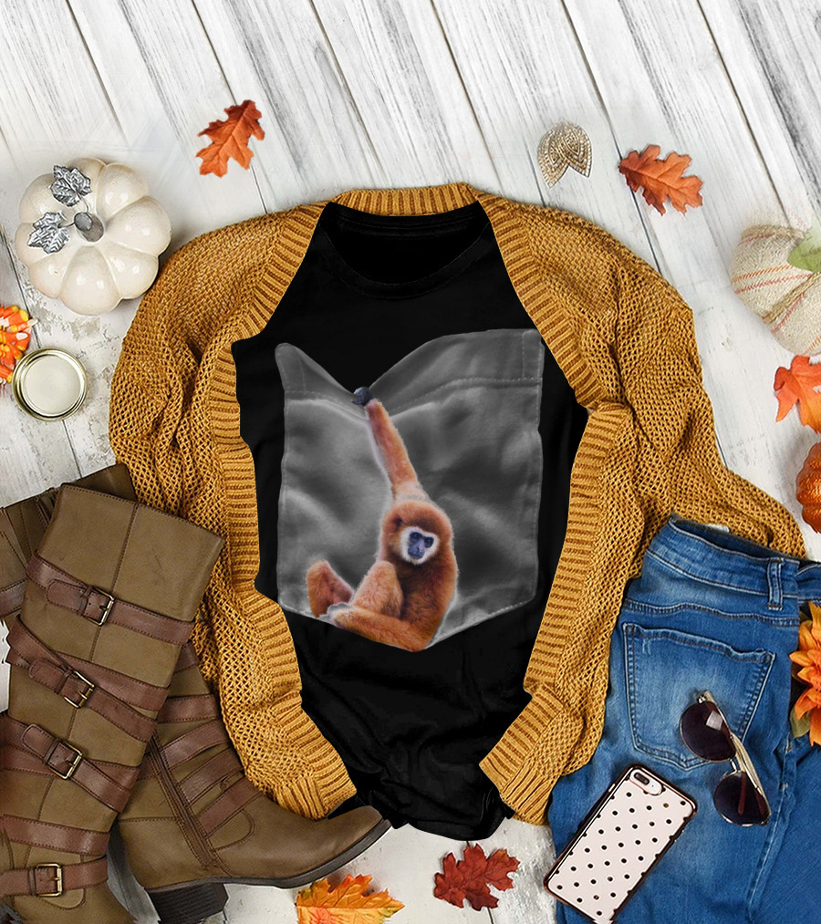 Pocket Monkey Brown Gibbon Hanging Out T-Shirt