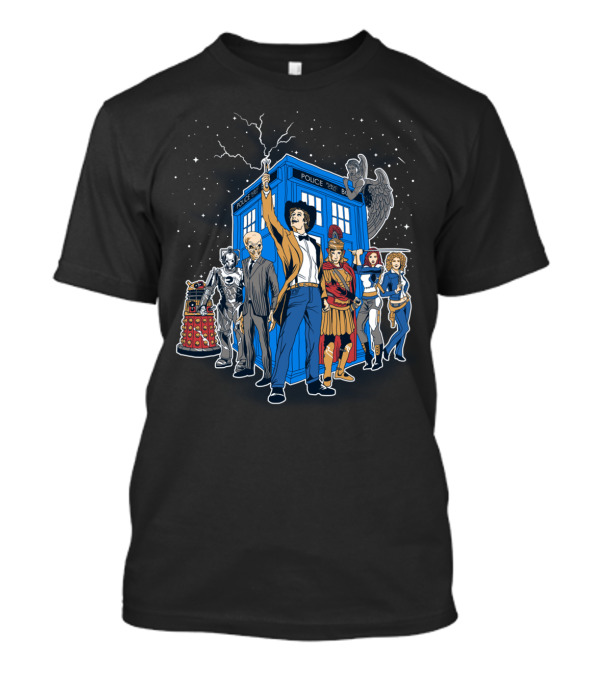 Masters Of The Whoniverse Doctor Who Characters TARDIS Dalek Cyberman Weeping Angel T-Shirt