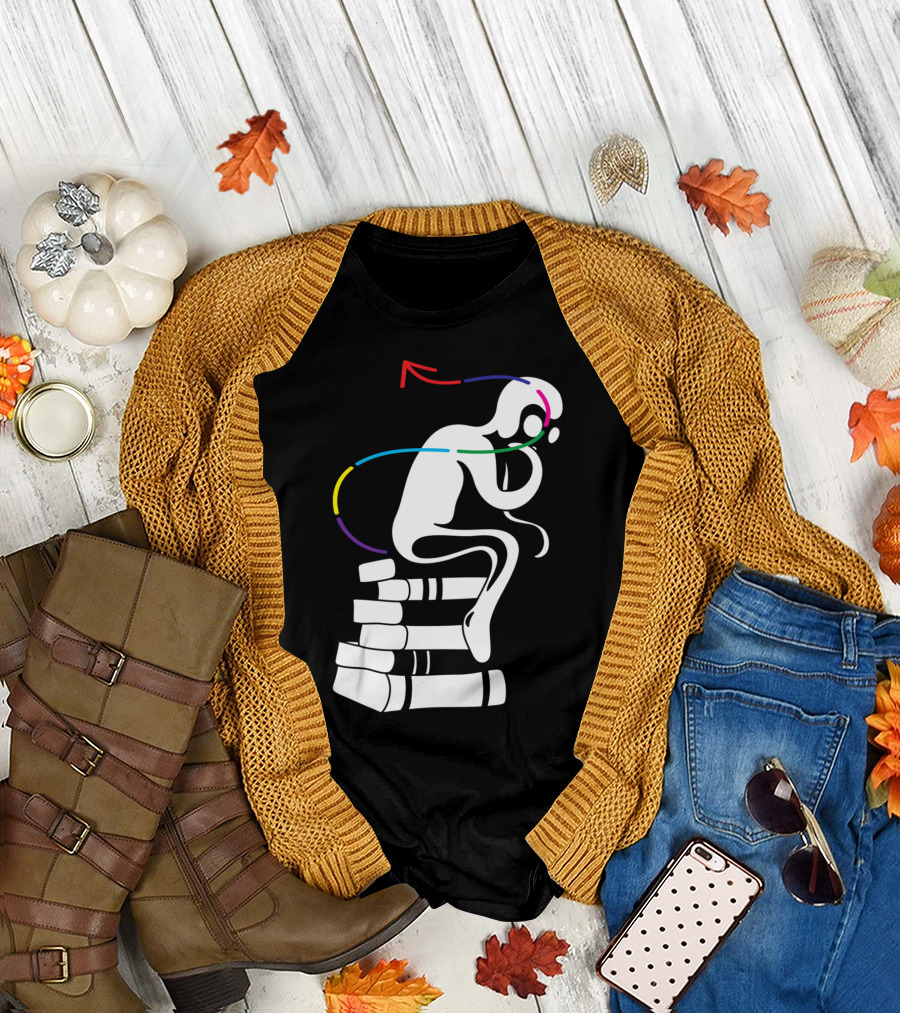 ThinkER Iconic Sculpture on Books with Colorful Lines T-Shirt