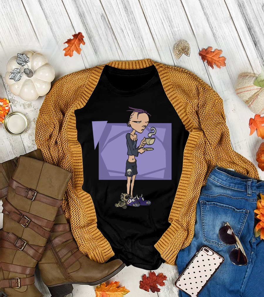 Morning Coffee Germaine Skull Slippers Comic T-Shirt