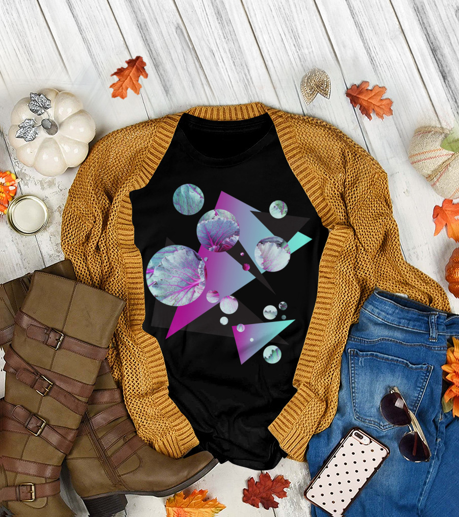 Cool Vibes Gradient Geometric Leaf Abstract T-Shirt