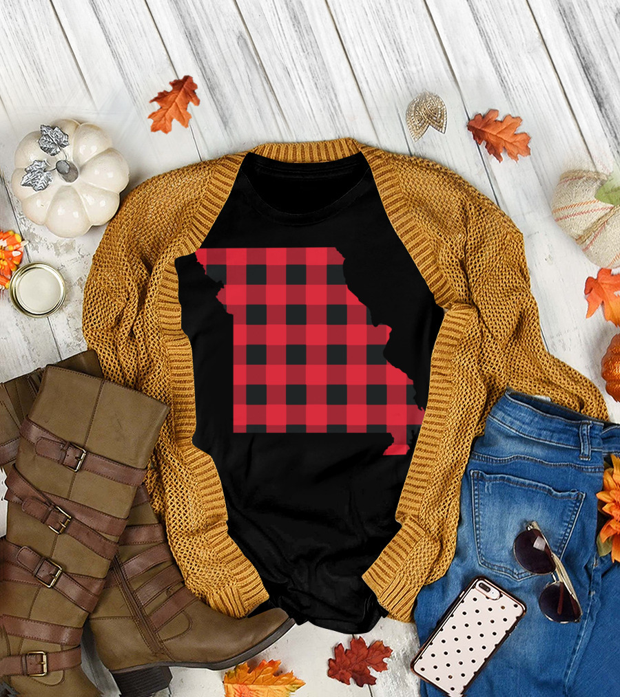 Red Black Checkered Plaid Missouri State T-Shirt