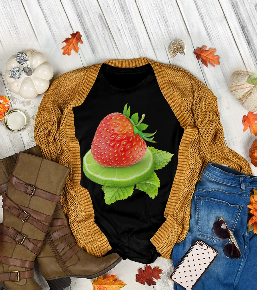Strawberry and Lime Slice with Mint Leaves T-Shirt