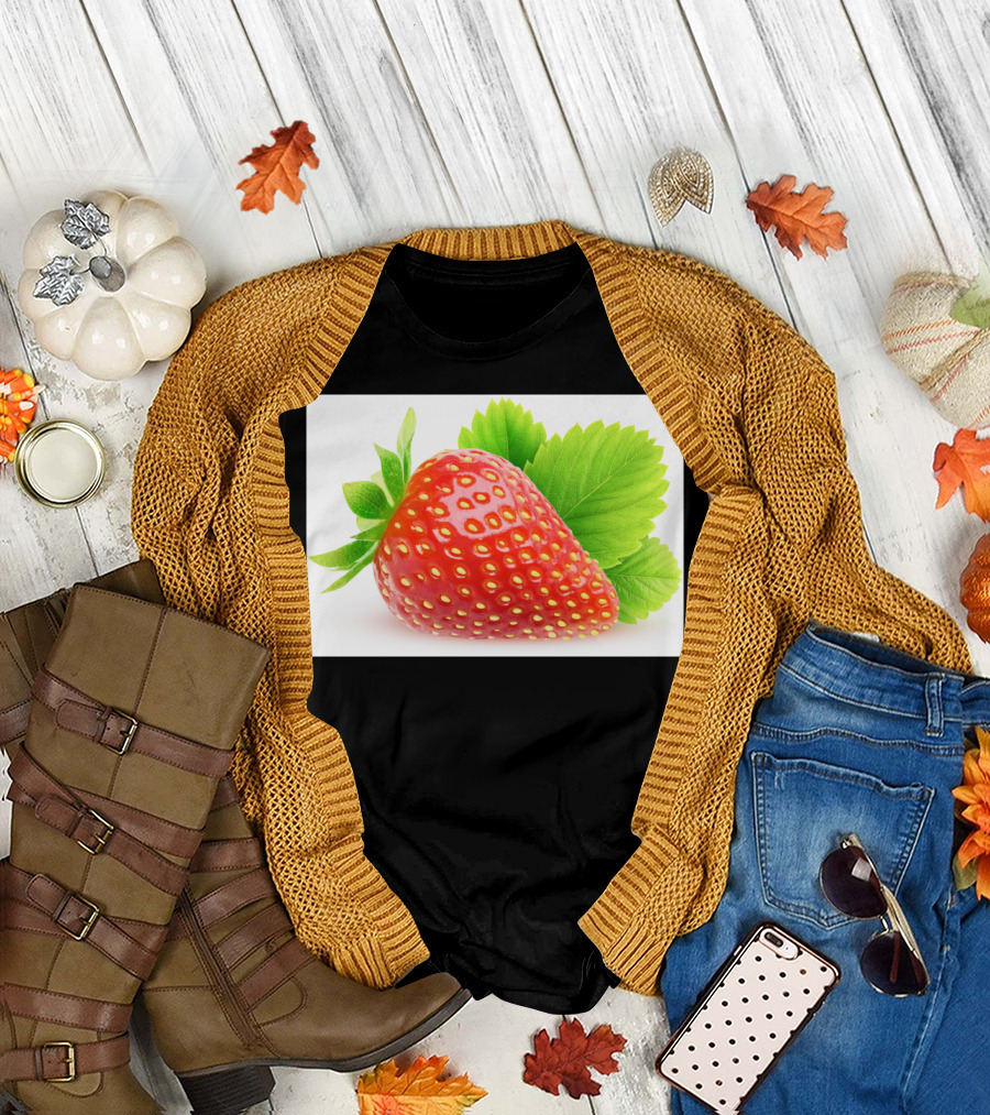 Strawberry Fruit with Green Leaves T-Shirt