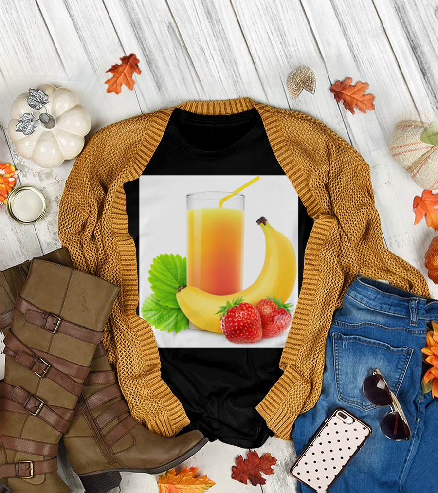 Strawberry Banana Fruit Drink with Fresh Bananas and Strawberries T-Shirt