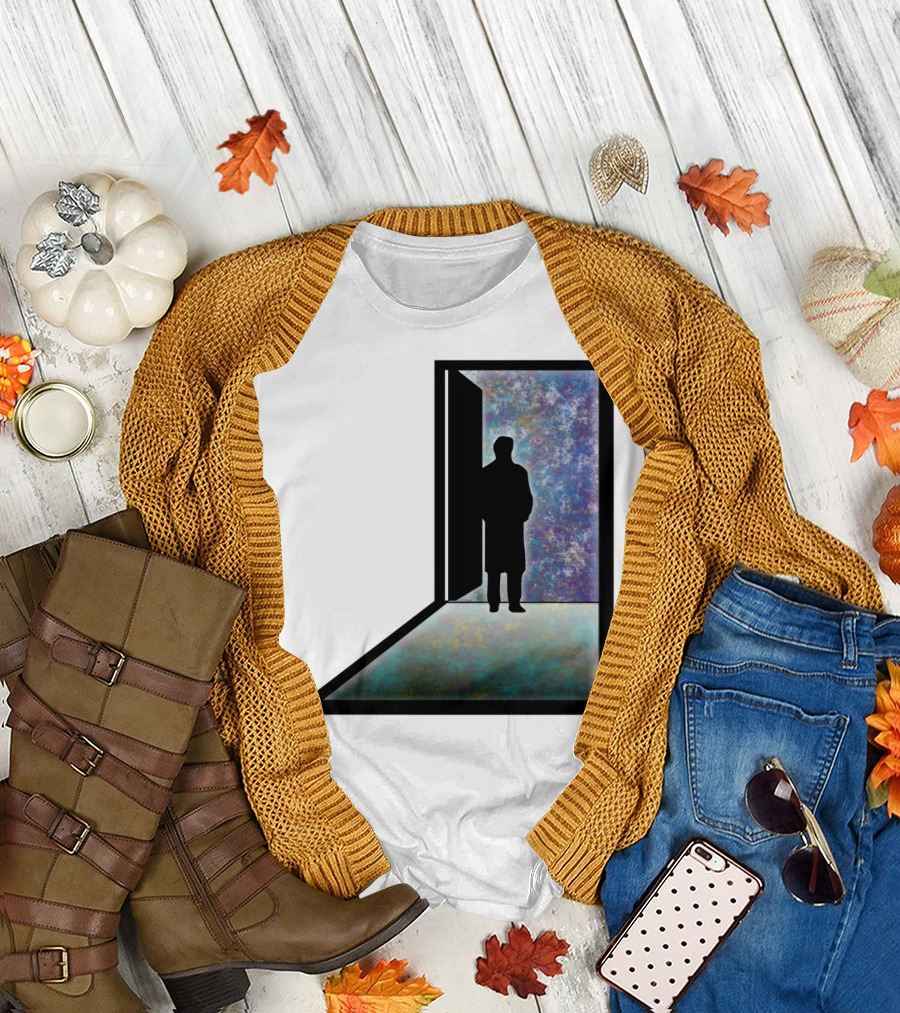 Open Possibilities Doorway Silhouette on Cosmic Background T-Shirt