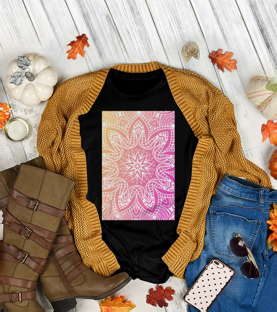 Orange And Pink Mandala Starburst T-Shirt