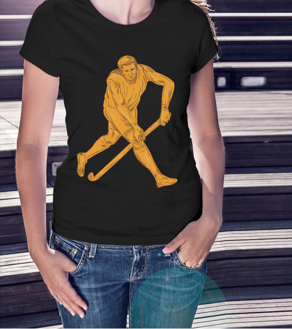 Field Hockey Player Running With Stick Drawing T-Shirt