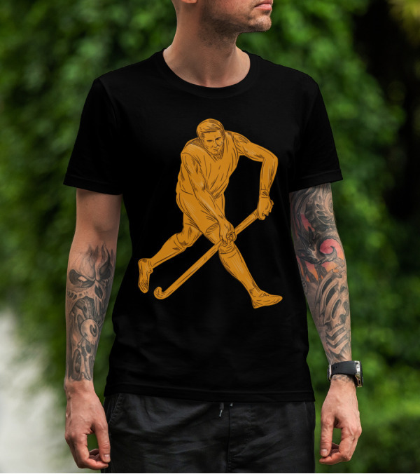 Field Hockey Player Running With Stick Drawing T-Shirt