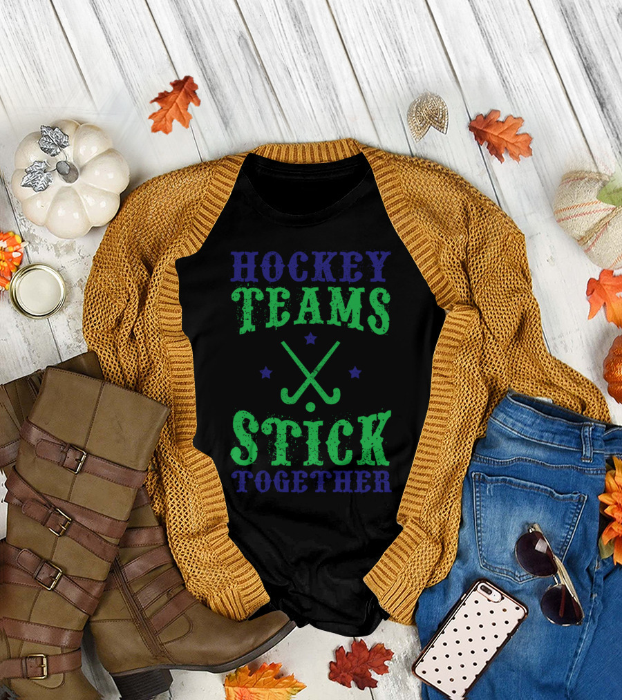 Hockey Teams Stick Together Stars Crossed Sticks T-Shirt