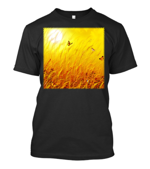 Field Of Grass Dream Butterflies And Sunlit Meadow Scene T-Shirt