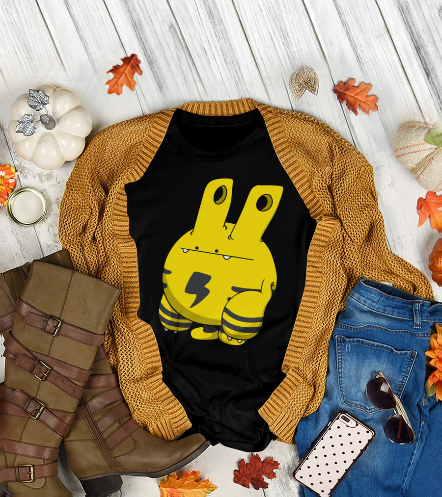 Little Yellow Electric Creature with Rolled Ears and Black Stripes T-Shirt