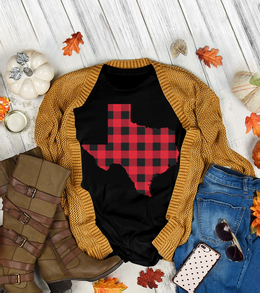 Red and Black Checkered Texas State T-Shirt