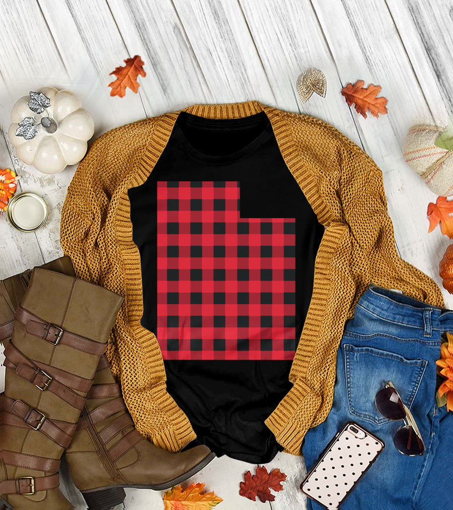 Red And Black Checkered Utah State T-Shirt