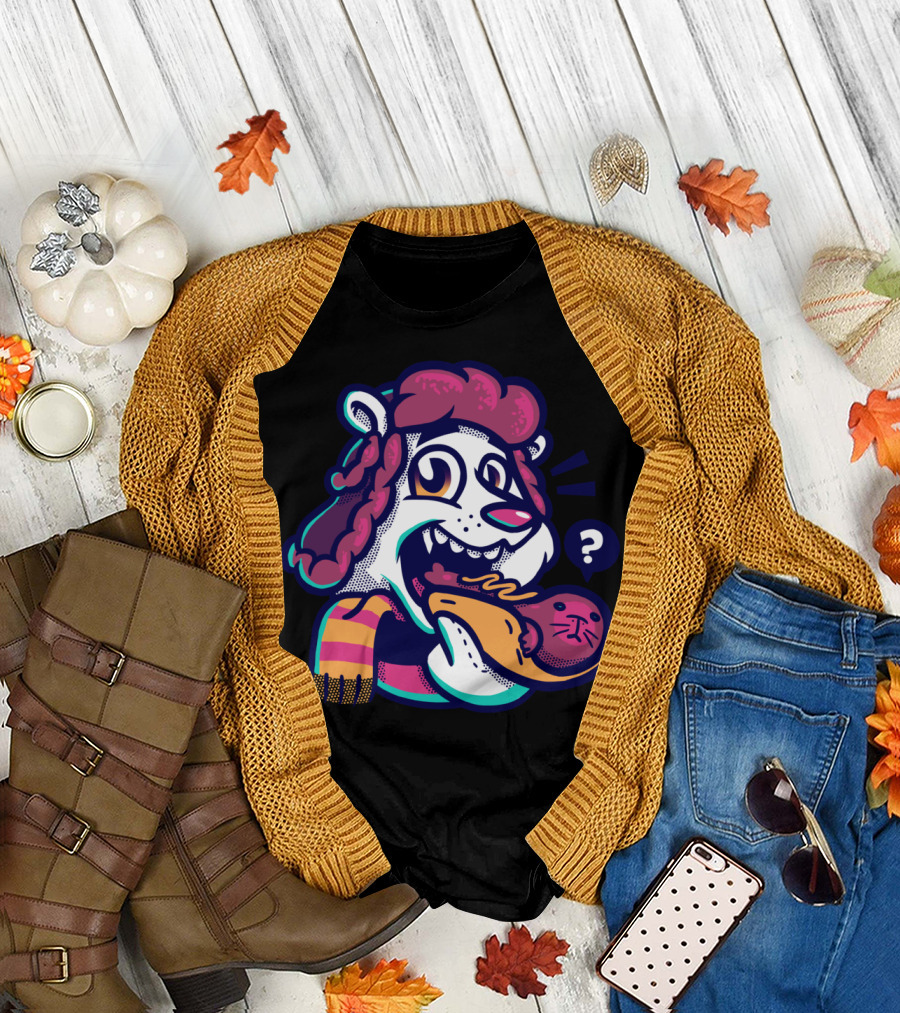 Polar Bear Enjoying Sausage Seal Snack with Question Mark T-Shirt