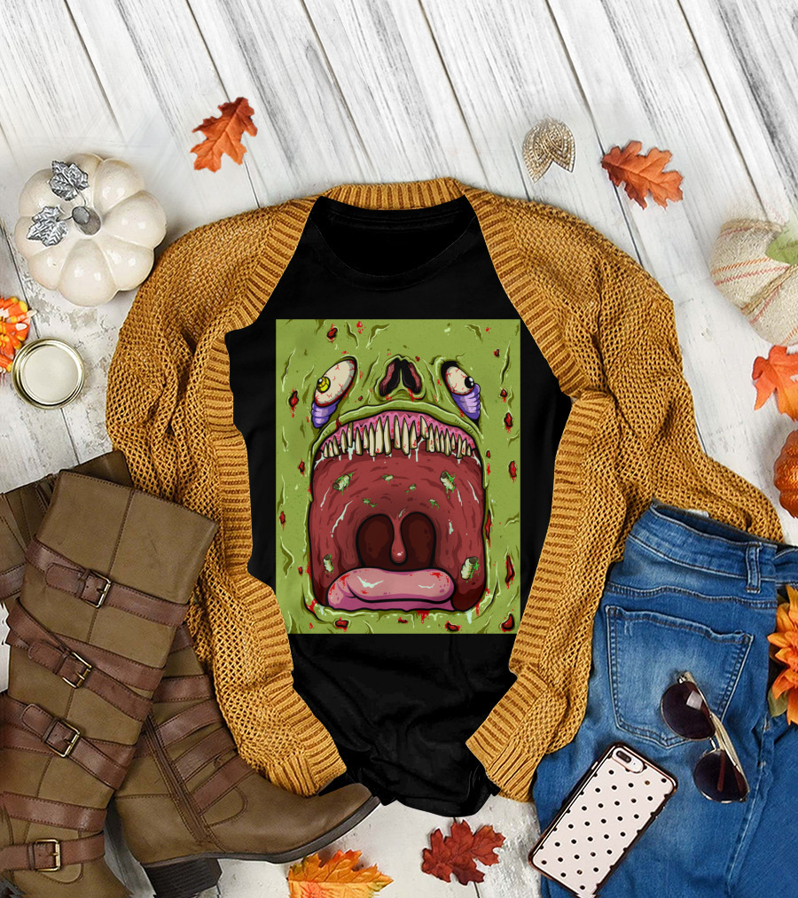 Scum Bag Backpa Monster Face with Cartoon Horror Eyes and Teeth T-Shirt