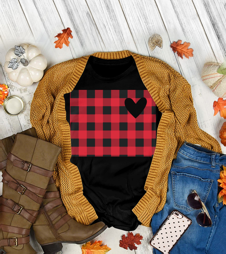 Red And Black Checkered Wyoming Heart T-Shirt