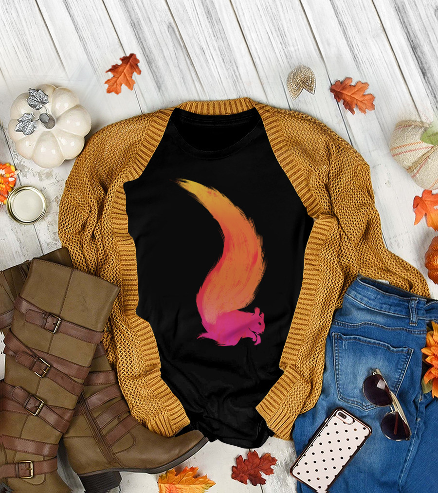 Fiery Squirrel Vibrant Gradient Tail T-Shirt