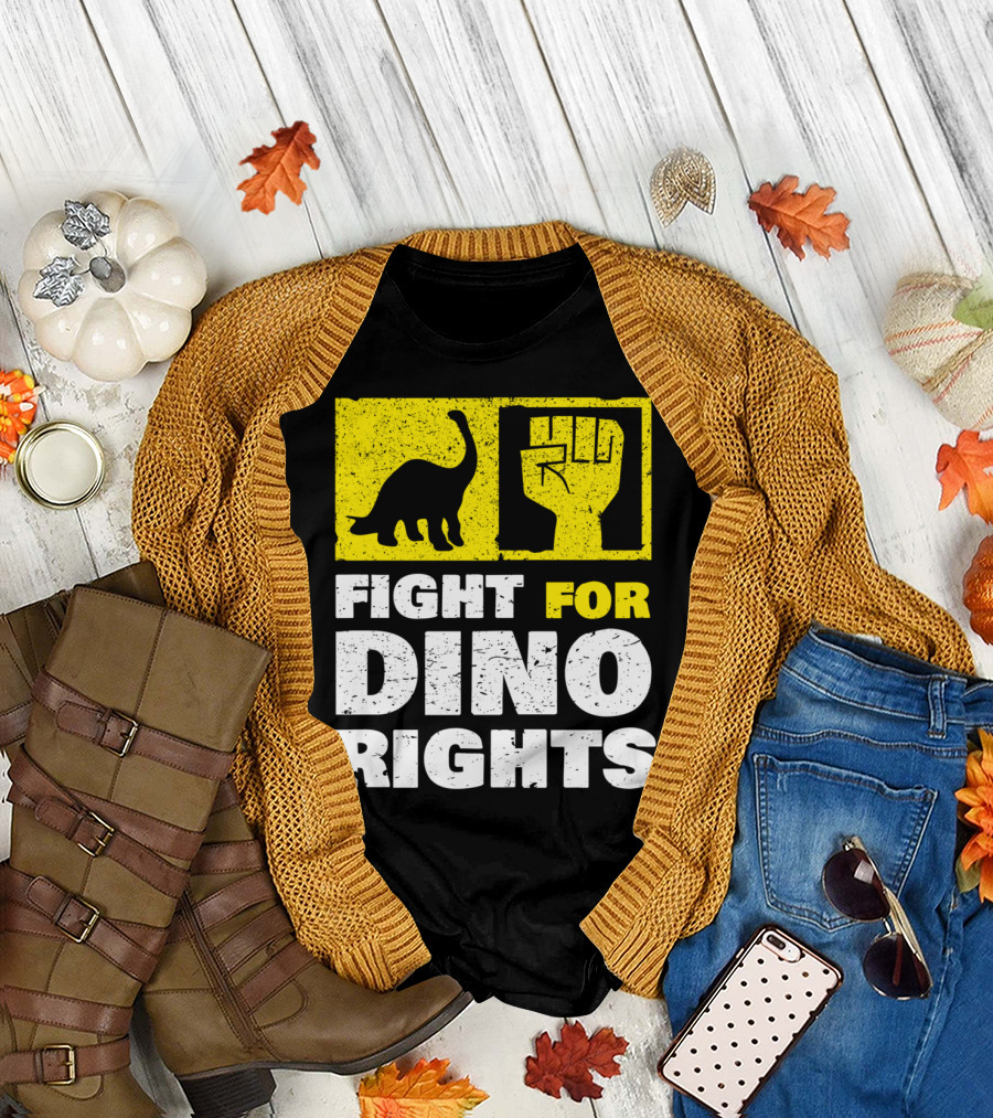 Fossil Activism: Fight for Dino Rights with Dinosaur Silhouette and Raised Fist T-Shirt