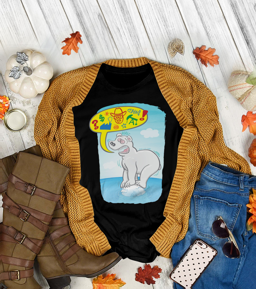 Polar Bear Protest with Colorful Symbols and Doodles T-Shirt