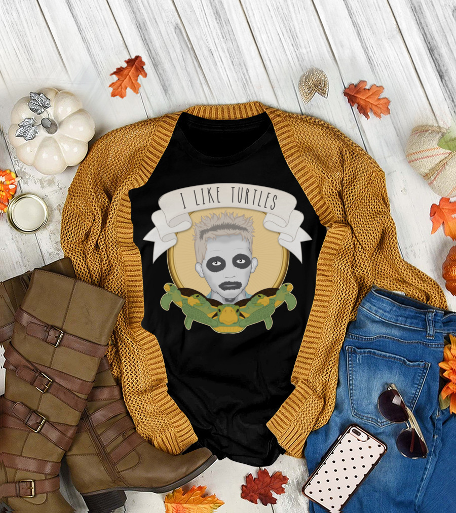 I Like Turtles Funny Painted Face with Cartoon Turtles T-Shirt
