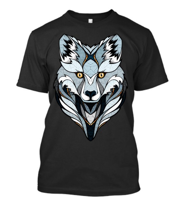 Intricate Geometric Little Polar Fox Face Art In Cool Tones T-Shirt