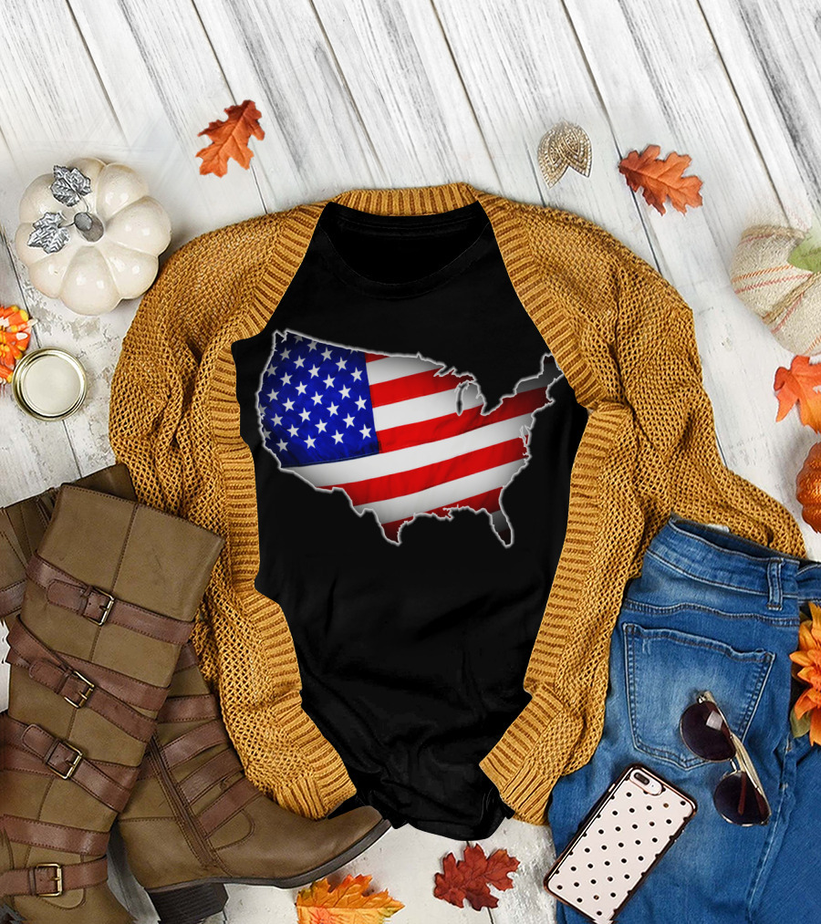 I Love America USA Flag Map T-Shirt