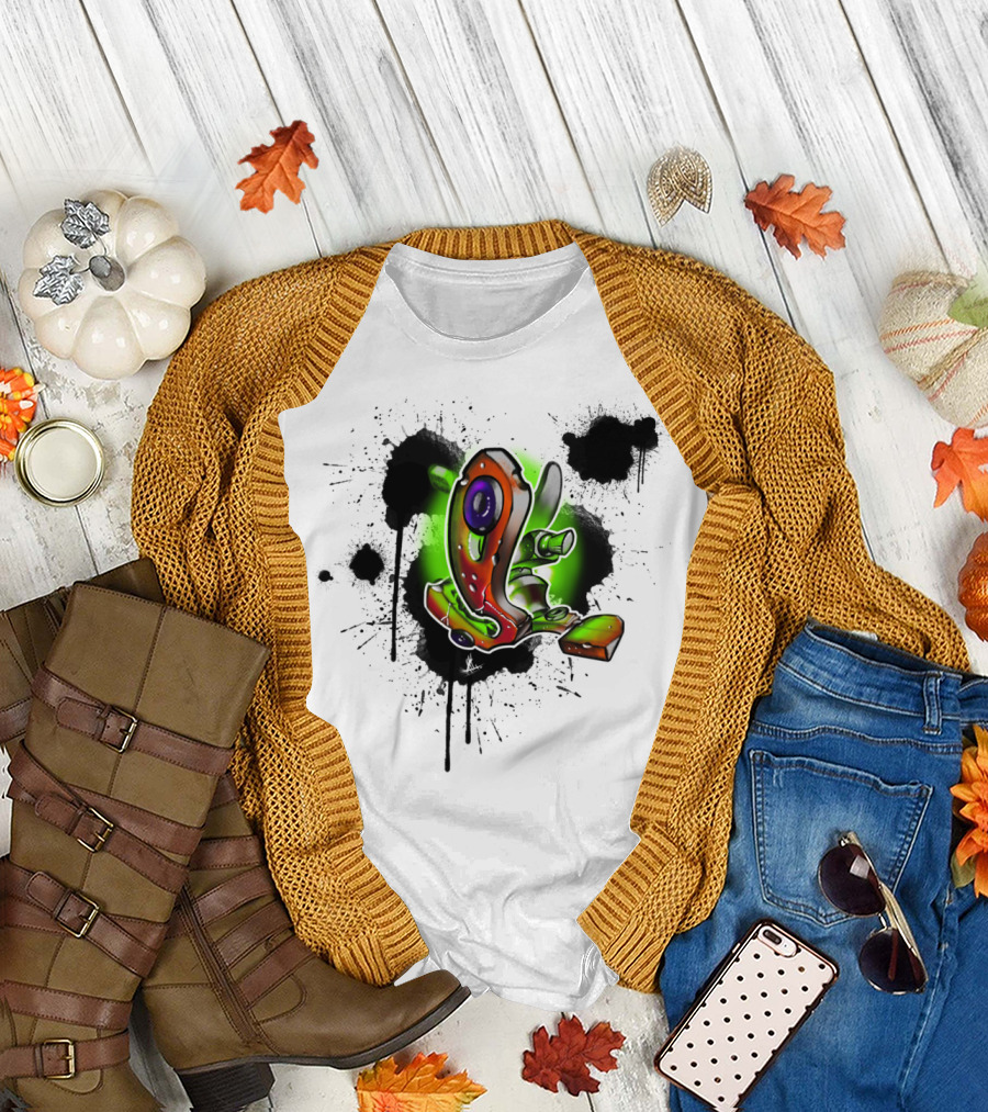 Orange Tattoo Machine Green Glow Splatter T-Shirt