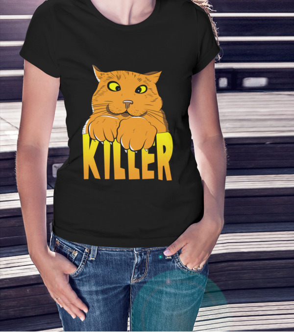 Cross Eyed Killer Cat Playfully Fierce Face T-Shirt