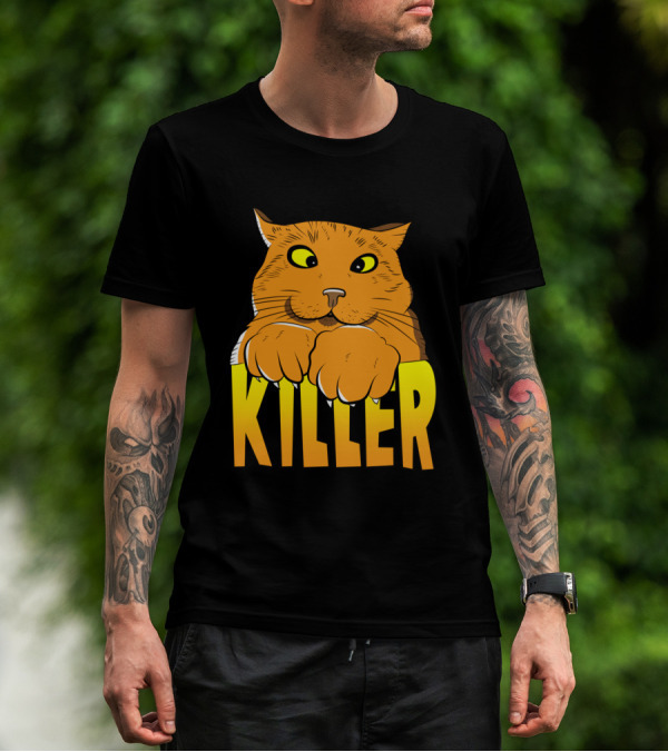 Cross Eyed Killer Cat Playfully Fierce Face T-Shirt