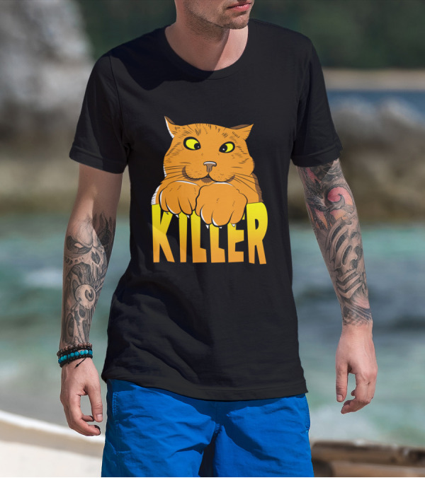 Cross Eyed Killer Cat Playfully Fierce Face T-Shirt