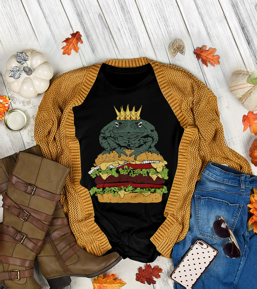 Crowned Toad Ruler on Stacked Juicy Burgers T-Shirt