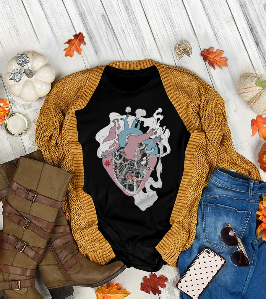 Mechanic Heart Steampunk Anatomical Steam-Powered Gears and Pipes T-Shirt