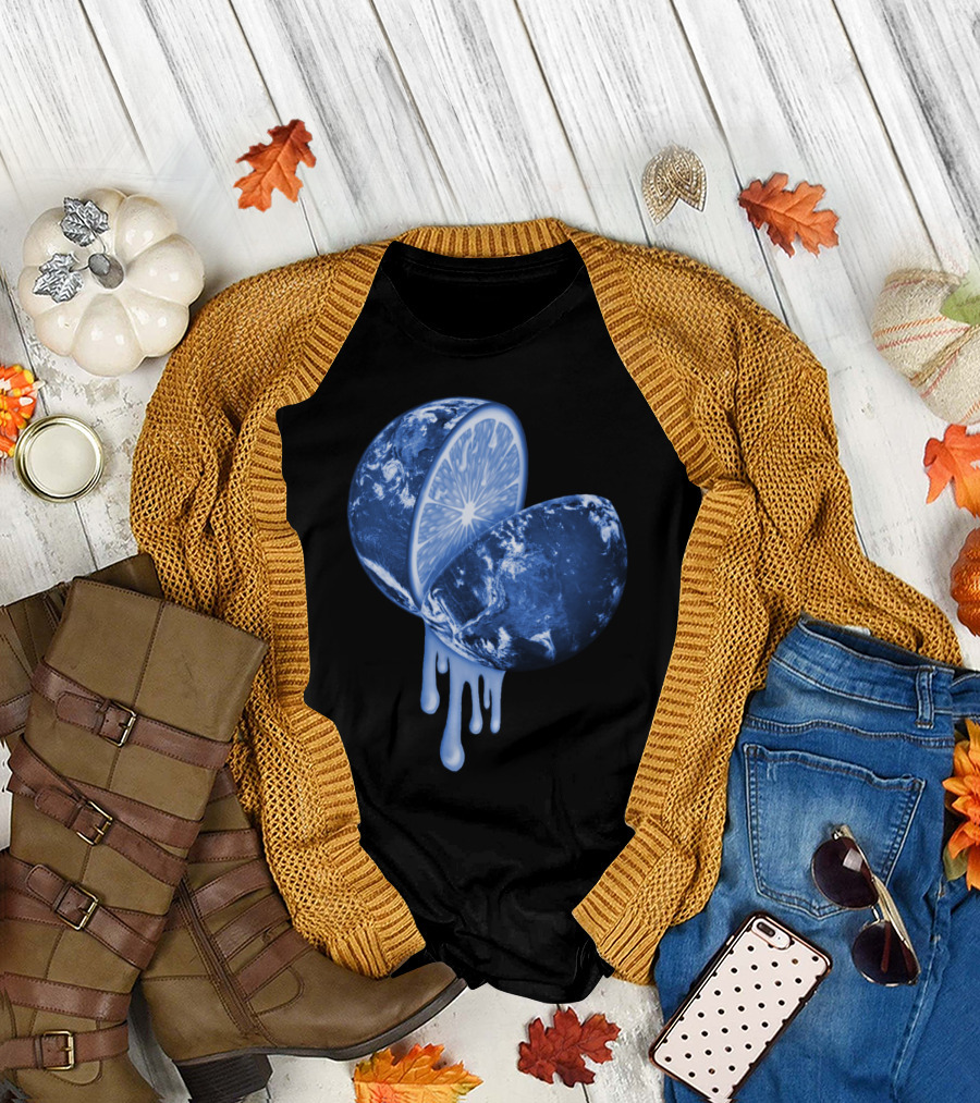 When Life Gives You Lemons Blue Earth Citrus Planet Dripping Juicy Globe T-Shirt
