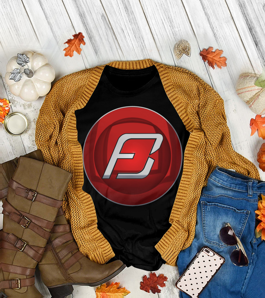Red Coin F3 Symbol and Bold Logo on Glossy Button T-Shirt
