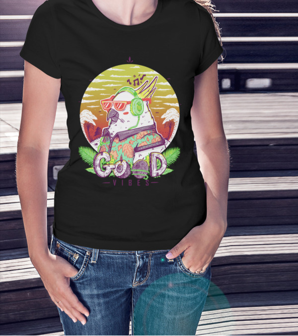 Polly Listening To Good Vibes In Tropical Sunset With Headphones And Sunglasses T-Shirt
