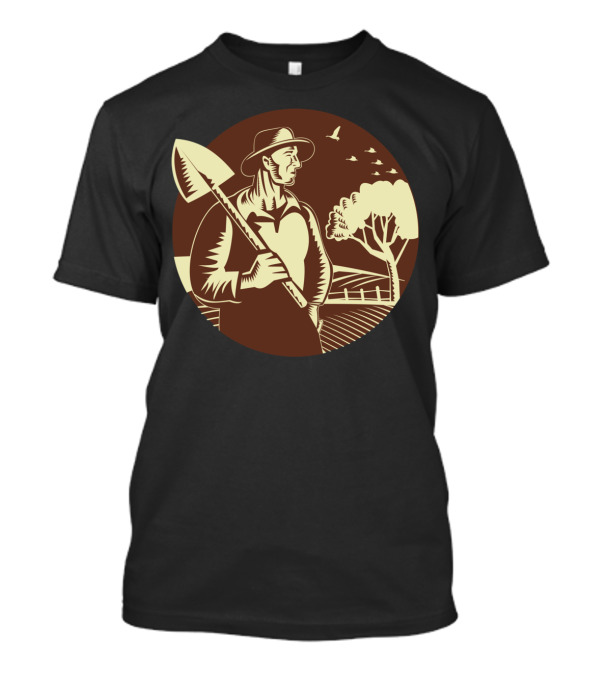 Organic Farmer Holding Shovel Farm Circle T-Shirt